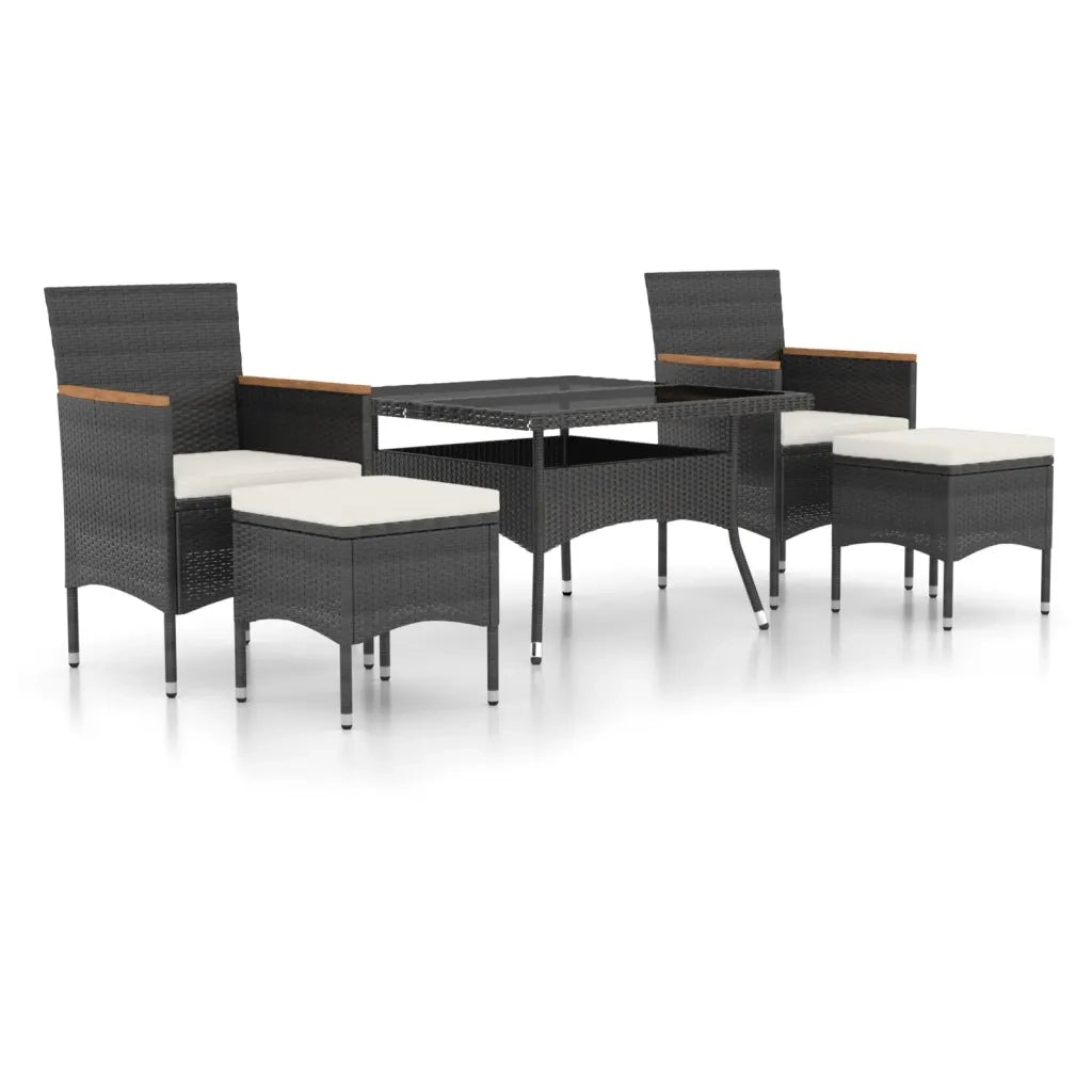 Set Pranzo da Giardino 5 pz  Polyrattan e Vetro Temperato Nero 3058354