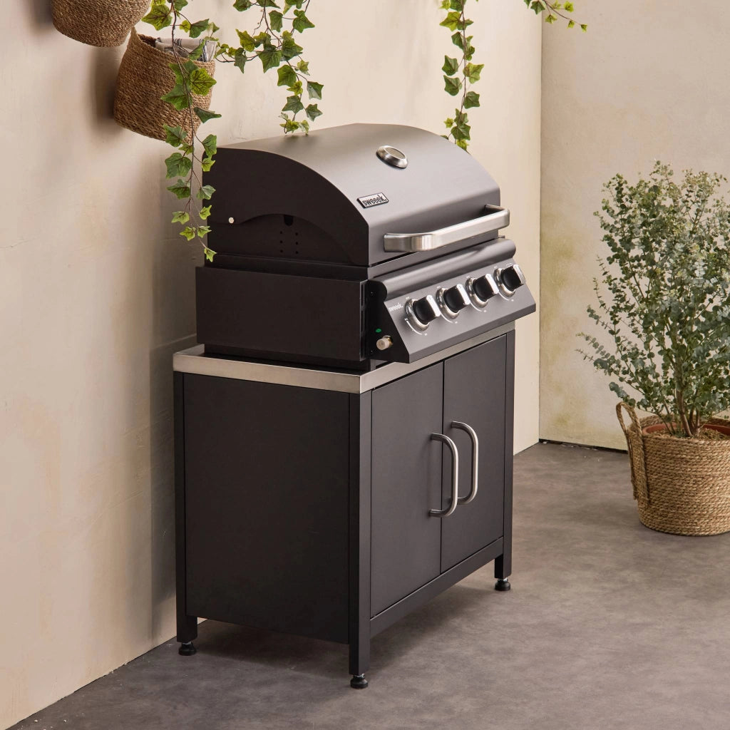Barbecue a gas con 4 bruciatori e mobile in acciaio, 80cm