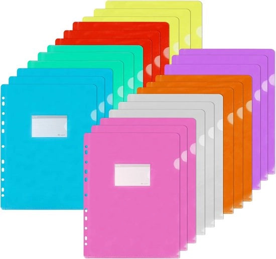 Cartelle in plastica per A4 con taschetto per etichette, 24 pezzi in 8 colori chiari - Adatto per documenti e archiviazione