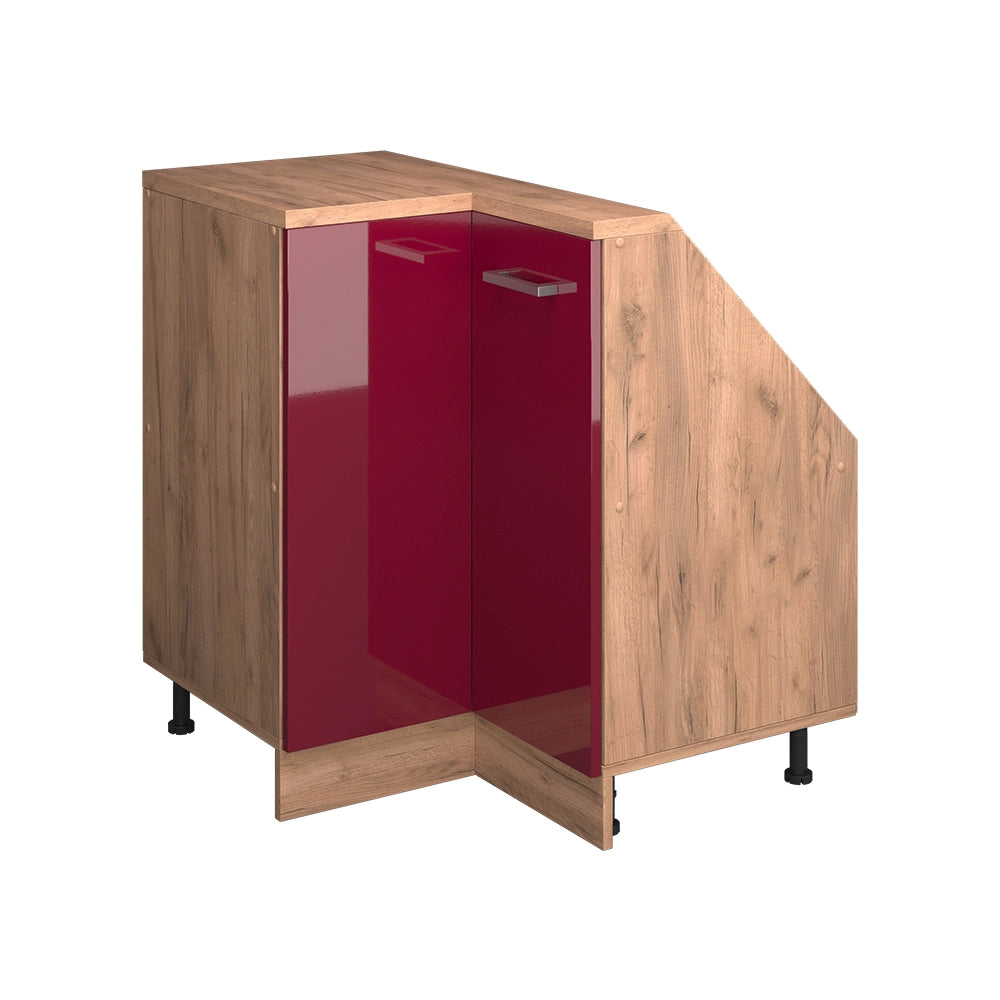 Mobile cucina angolare per sottotetto R-Line Rosso lucido/Rovere dorato 75.6 cm con 1 porta Vicco
