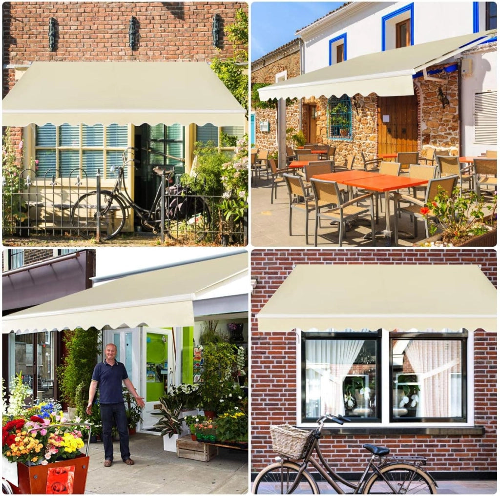 Tenda da Sole per Esterno Avvolgibile 4 x 2,5 m, Tenda da Sole a Bracci Estensibili con Telaio in Alluminio, Tettuccio Resistente al Sole e Impermeabile e Manovella (4 x 2,5 M, Beige)