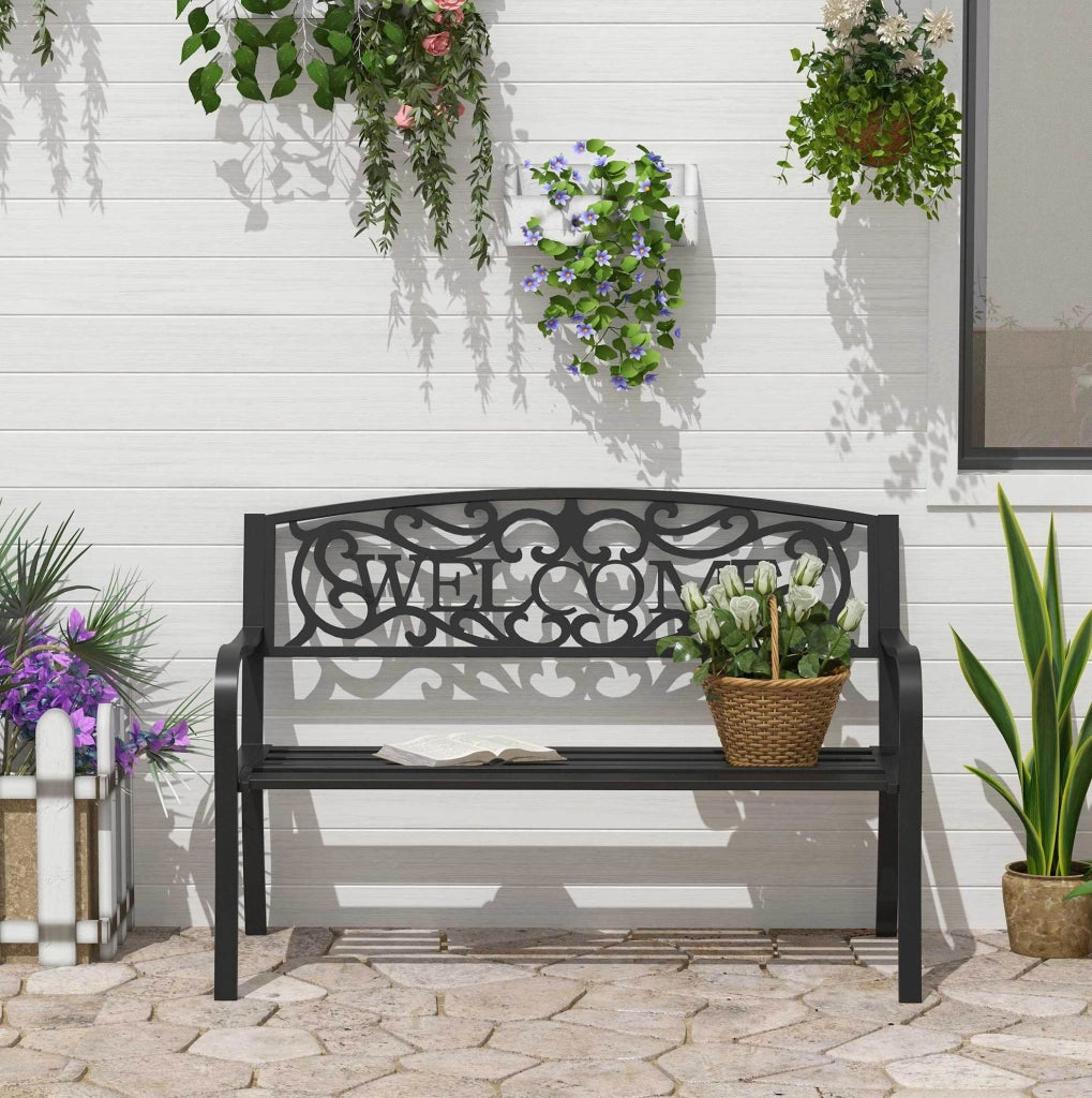 Panchina da giardino 2 posti 127 cm in ferro e acciaio; nera