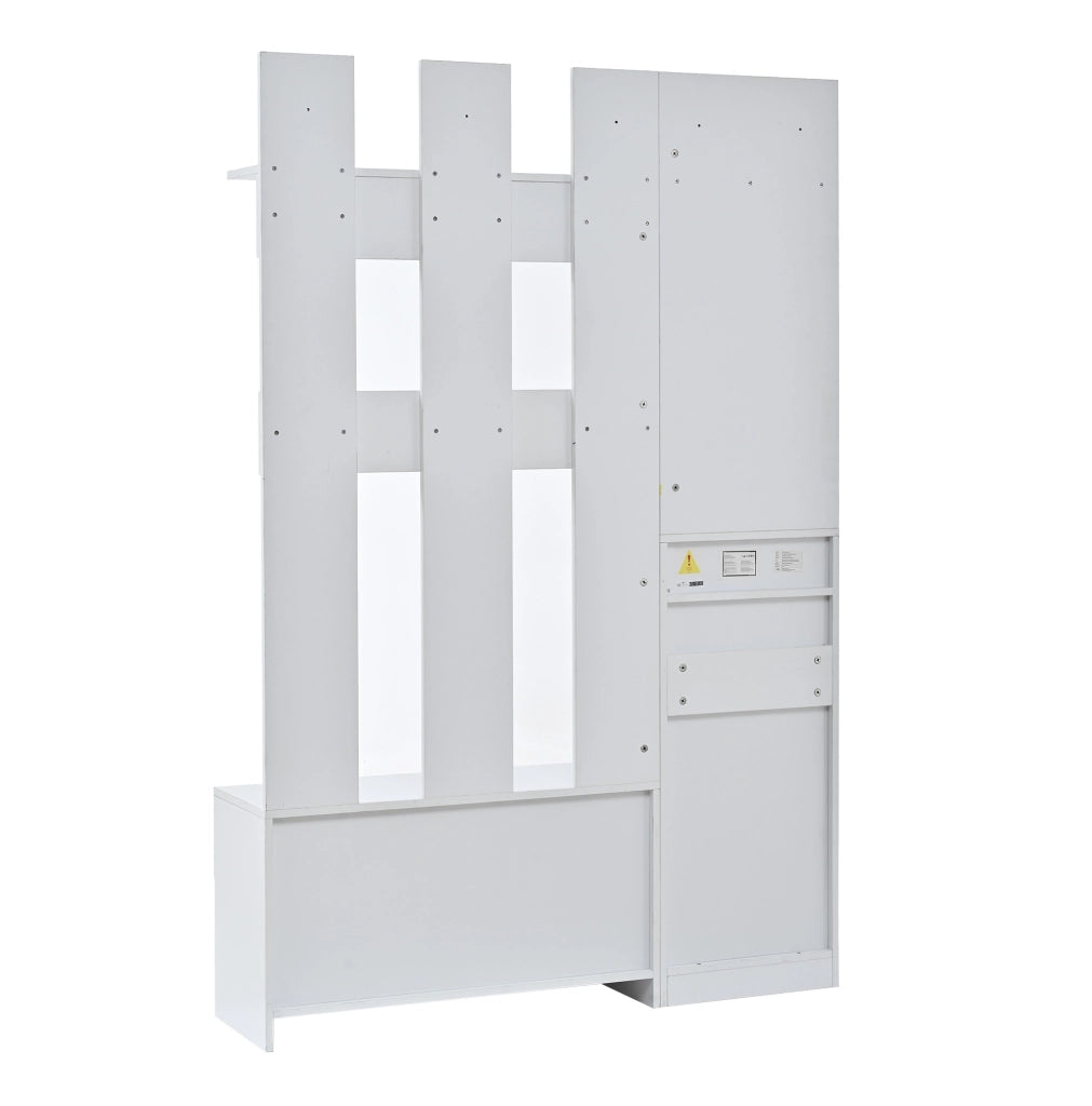 Mobile guardaroba da ingresso con scarpiera, specchio e panca in pannello MDF bianco salvaspazio