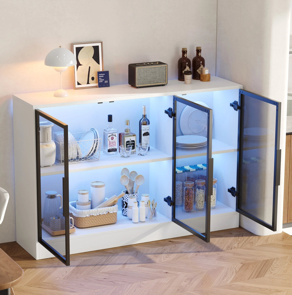 Vetrina in legno truciolare 120 x 30 x 73 cm bianca con frontali in vetro grigio e LED