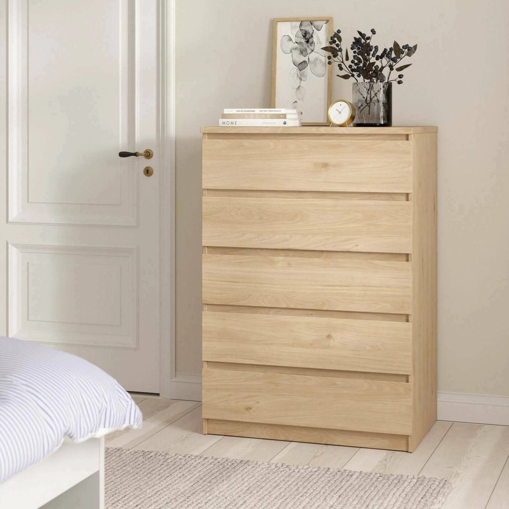 Cassettiera Ansel, Settimino multiuso, Comò camera da letto, Mobile con cassetti, 77x50 h111 cm, Rovere