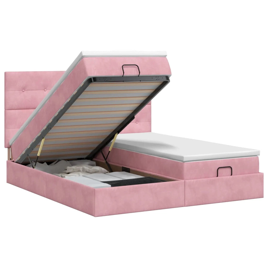 Letto ottomano con materasso con testiera 2 pz Rosa Velluto 3457925