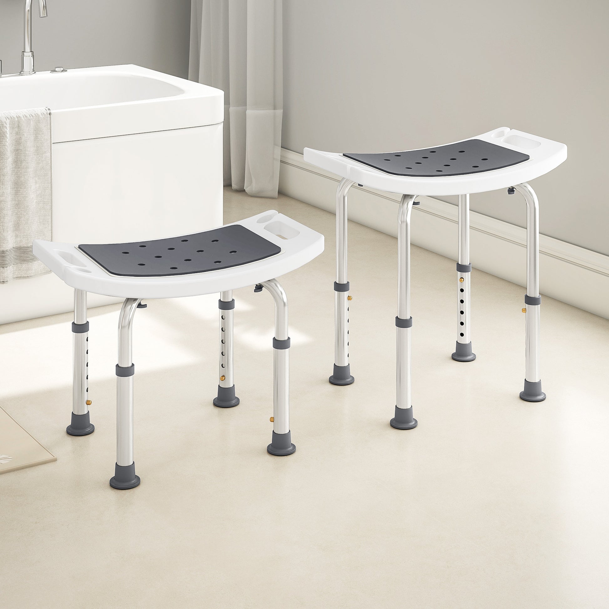Sgabello da Doccia Altezza Regolabile 6 Livelli 39-52 cm in Lega di Alluminio e Plastica Antiscivolo Grigio