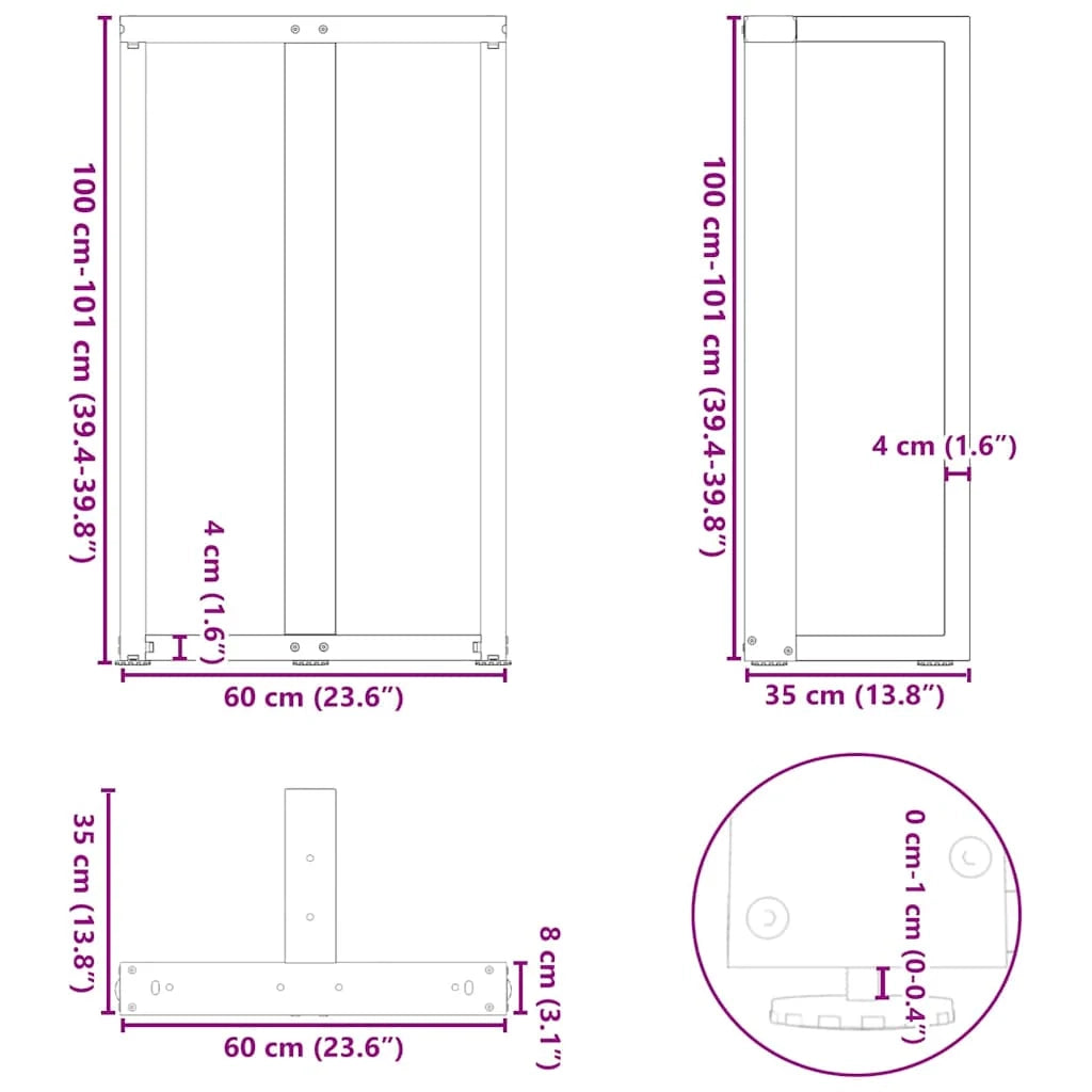 Set di 2 gambe per tavolo da bar a forma di T dal design moderno 60 x 35 x 100 cm con piedini regolabili in acciaio antracite 02_0057356