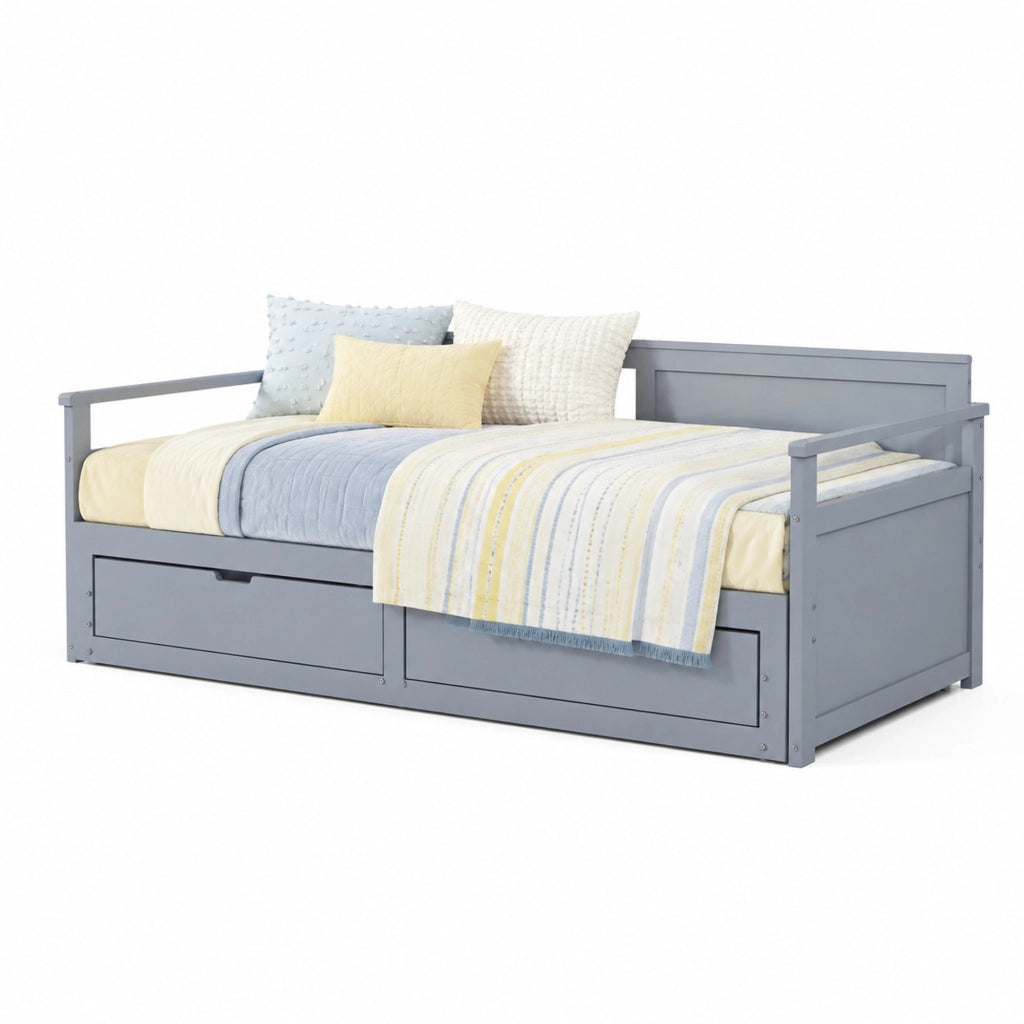 Letto a daybed multifunzionale 90/180 x 190 cm con cassetti e letto estraibile, Grigio