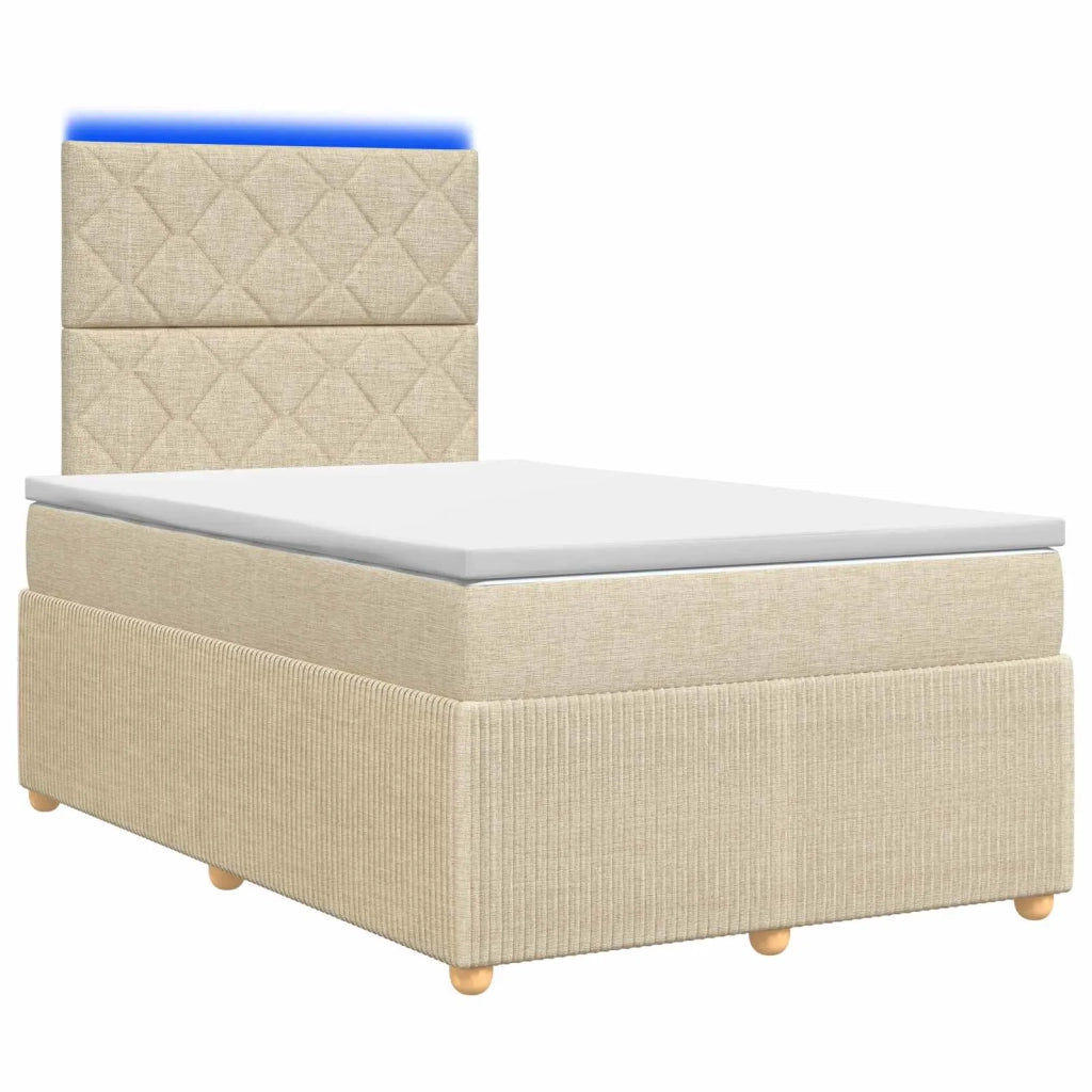 Letto Box Spring LED con Materasso Crema 120 x 190 cm Tessuto 3455823