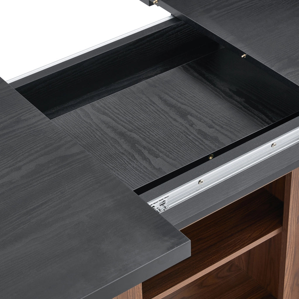 Tavolo da pranzo allungabile 130-160 cm con ripiano; MDF; nero e noce