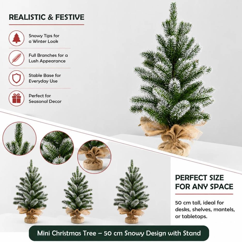 Mini albero di Natale sulla scrivania 50 cm coperto di neve con supporto