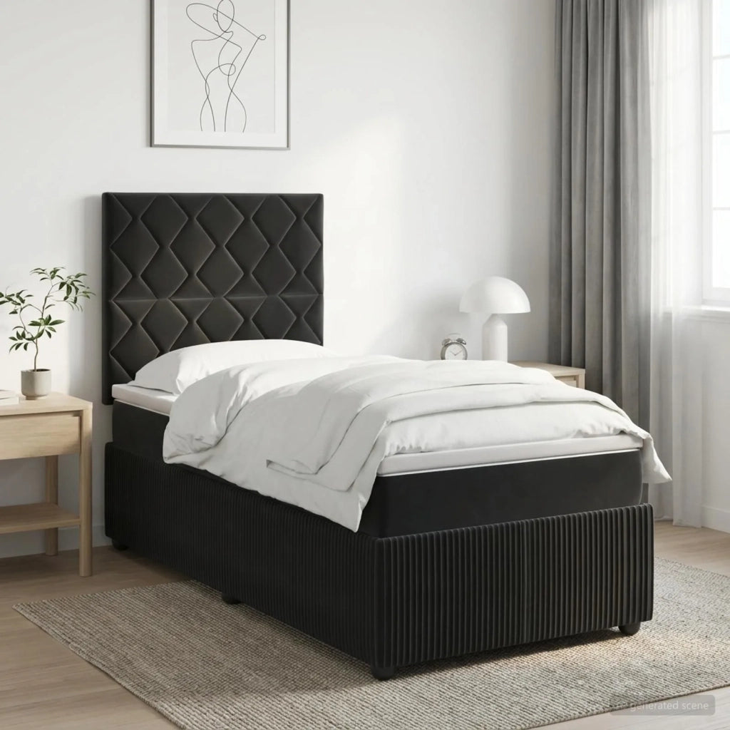 Letto Box Spring LED con Materasso Nero 90 x 200 cm Velluto 3456001