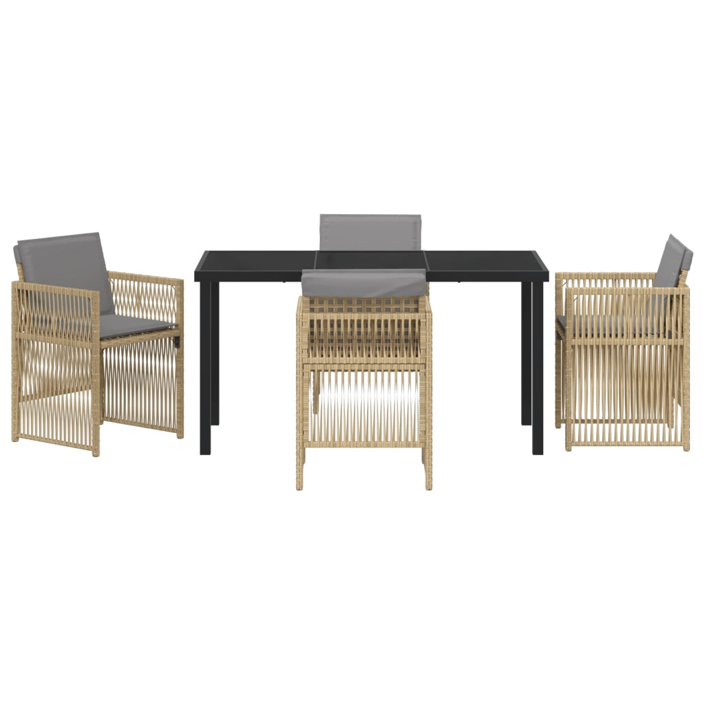 Set da Pranzo da Giardino  con 5 Pezzi e Cuscini in Rattan Poliestere Beige
