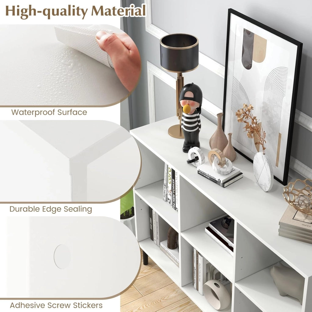Libreria a 6 cubi, libreria a 3 ripiani in legno lunga 119,4 cm con 5 gambe in metallo, ripiano regolabile, dispositivo anti-ribaltamento, scaffale aperto da pavimento alto 80 cm, mensole