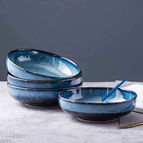 Set di 4 Piatti da Cucina in Ceramica - Insalatiera, Zuppiera, Dessertiera e Piatto per Cornflakes - Servizio da Tavola 20 cm