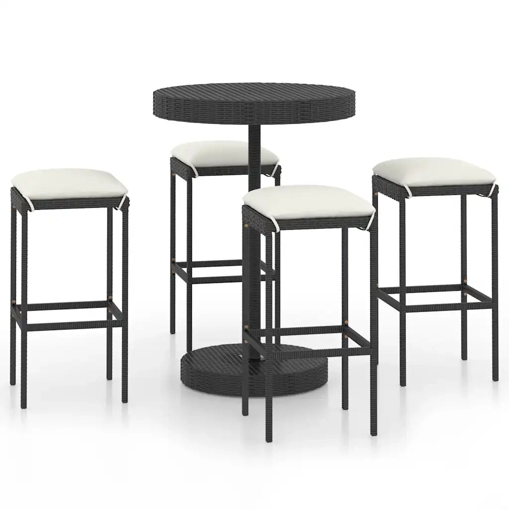 Set Bar da Giardino 5 pz | Set Salotto da Giardino con Cuscini Polyrattan Nero