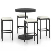 Set Bar da Giardino 5 pz | Set Salotto da Giardino con Cuscini Polyrattan Nero