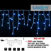 Trade Shop - Tenda Luminosa Natalizia 380 Led Luce Blu Fissa + Intermittente Ip44 Xc-4118 -