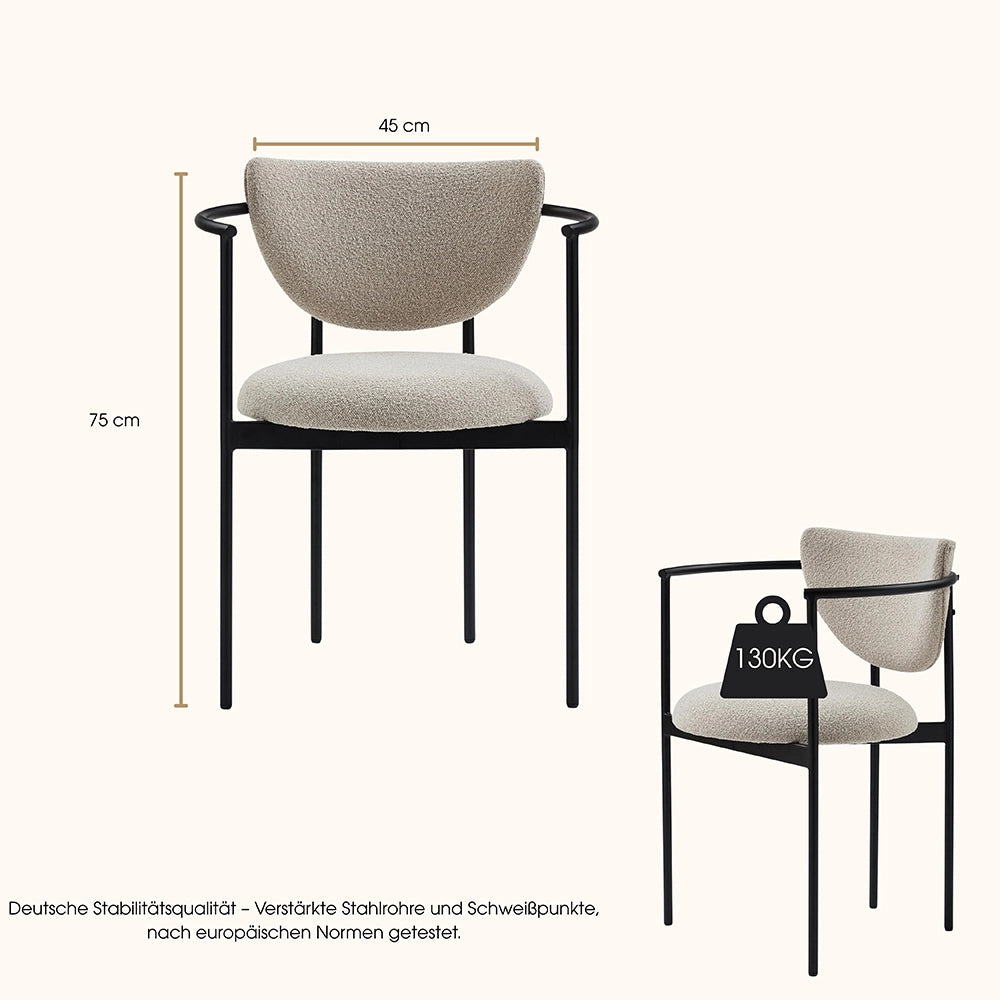 Sedia da pranzo Lunar con braccioli - Xylo - 54x47x76 cm - Kaki - Struttura in metallo nero, confort ergonomico