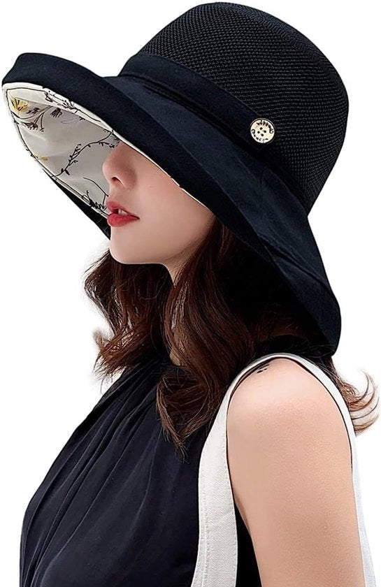 Cappello da Donna per Estate con Mesh e Larga Banda, Protezione UV e Cinturino Regolabile per il Mare