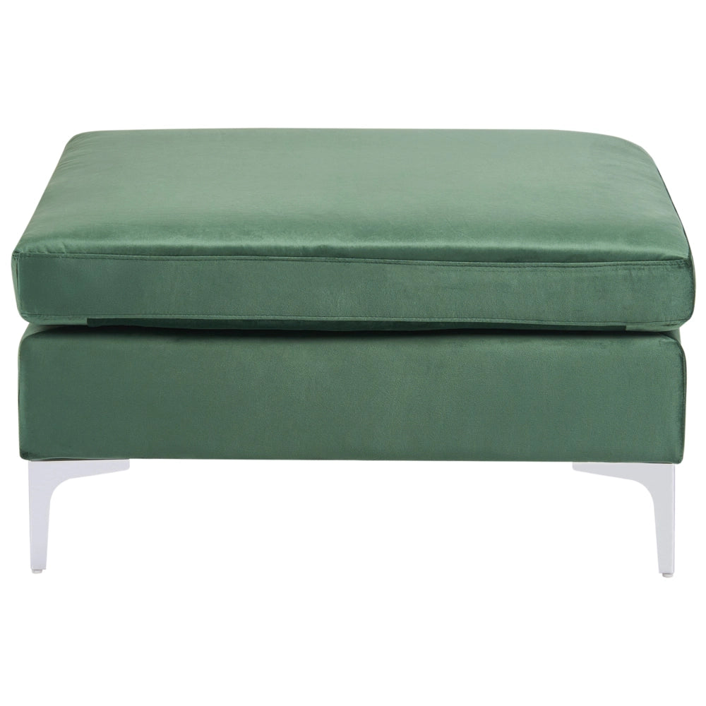 Ottomana con cuscino superiore in velluto verde ottomana Gambe in metallo argentato Stile glamour