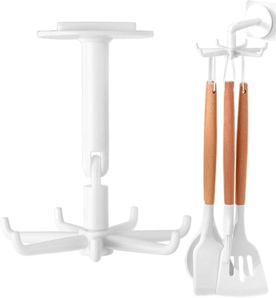 6 Pezzi di Supporto per Attrezzi da Cucina - Supporto per Attrezzi da Cucina Rotativo 360° - Nessun Foro - Supporto per Accessori da Cucina con 7 Ganci - Supporto per Attrezzi da Cucina per Cucina/Bagno/Closet