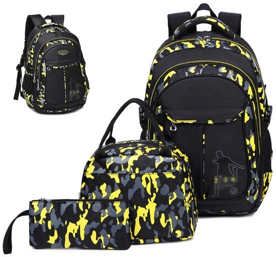 Set di zaini per scuola per ragazzi adolescenti nero e giallo