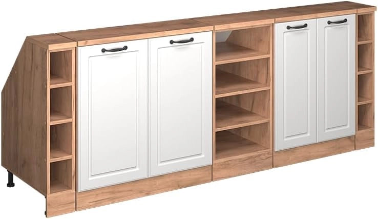 Set di mobili sottotetto Rion, Bianco casa di campagna, 210 cm Set di 5 carcasse armadio profondità 60 cm, adatto per il salvaspazio sotto tetti spioventi