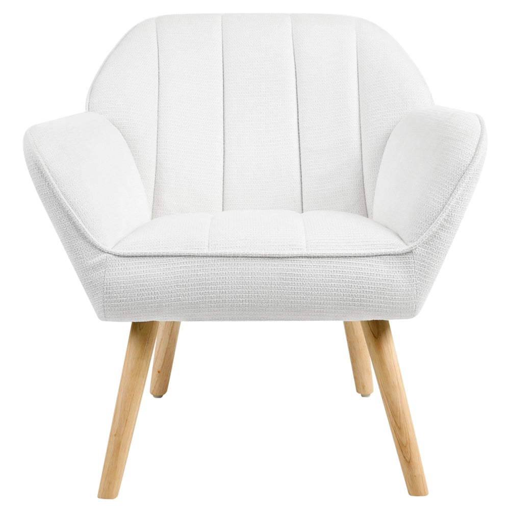 Poltrona in tessuto beige chiaro in stile retrò Rivestimento idrorepellente Gambe in legno di gomma con braccioli