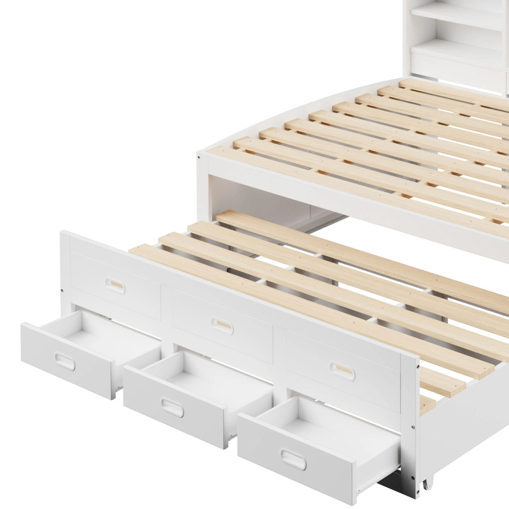 DESMIU Letto divano 140 × 200 cm 2 posti con 3 cassetti, LED, USB, Type-C e contenitore, senza materasso, bianco