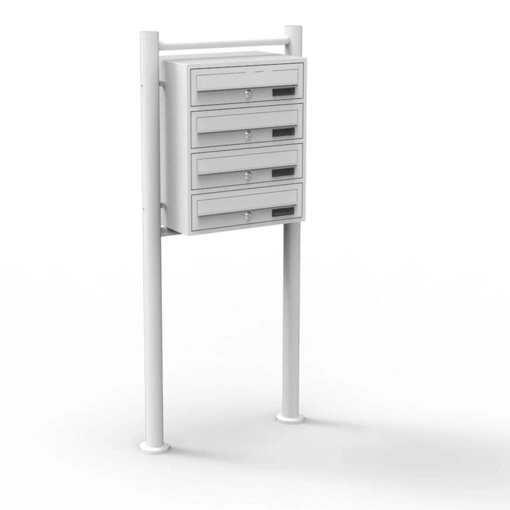 Blocco di 4 cassette postali autoportanti con 4 ingressi acciaio zincato bianco 16_0000035