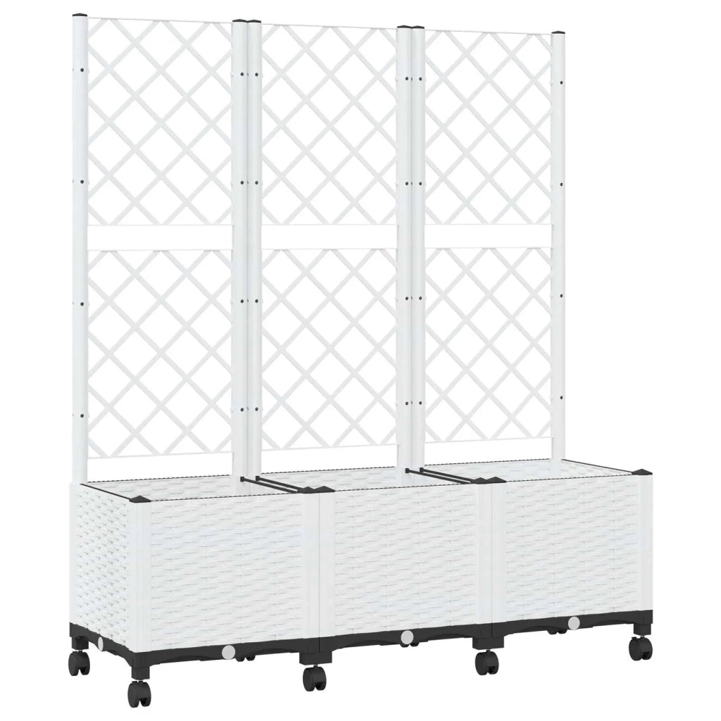 Vaso da giardino con grigliato e ruote Bianco 120 x 40 x 146 cm 3423060