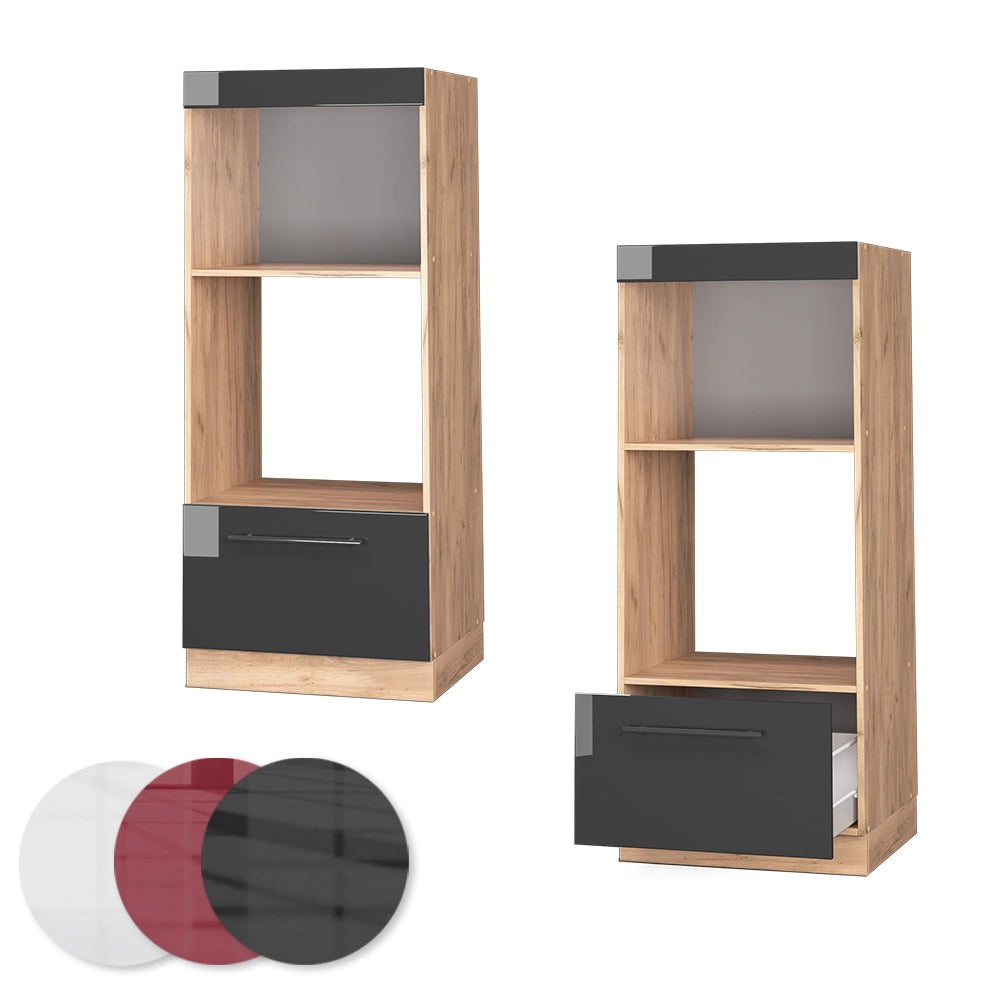 Mobile cucina microonde Fame-Line Antracite lucido/Rovere dorato 60 cm aperto Vicco