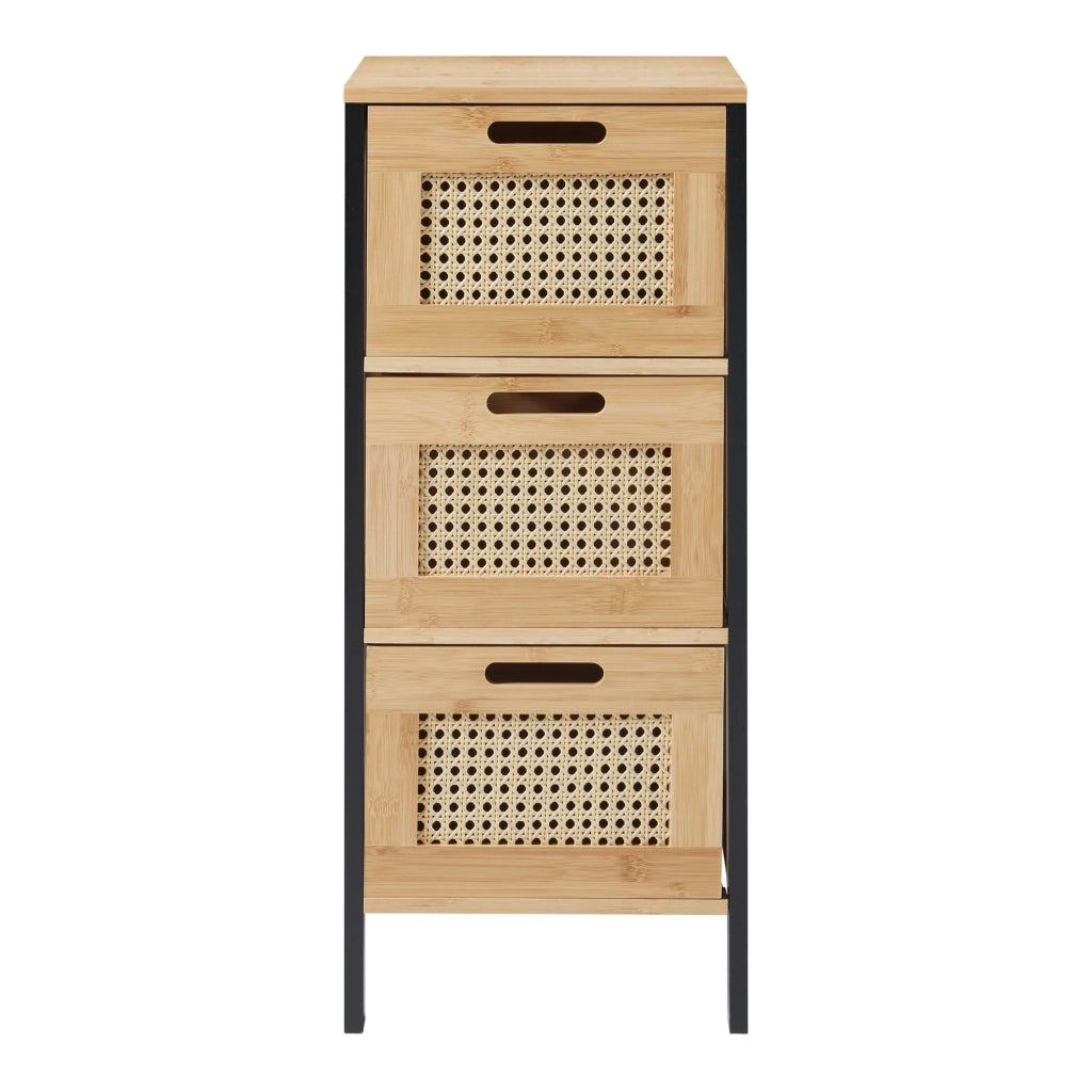 Pratica cassettiera per ingresso soggiorno o camera da letto con 3 cassetti 72 x 30 x 30 cm effetto rattan nero naturale 03_0009313