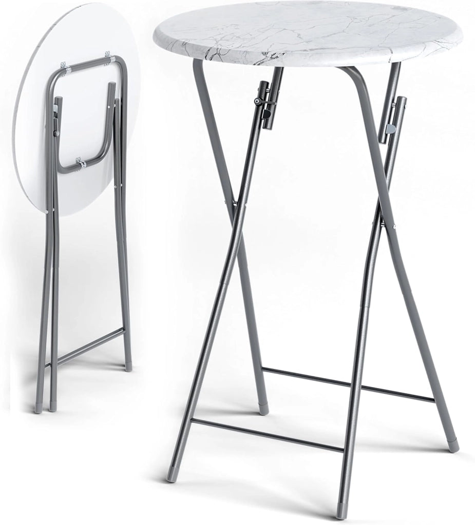 ® Set 2 Tavoli da Bar Pieghevoli 110cm Ø 60cm Tavolino Appoggio Tavolo da Cocktail Alto Rotondo Giardino Bianco