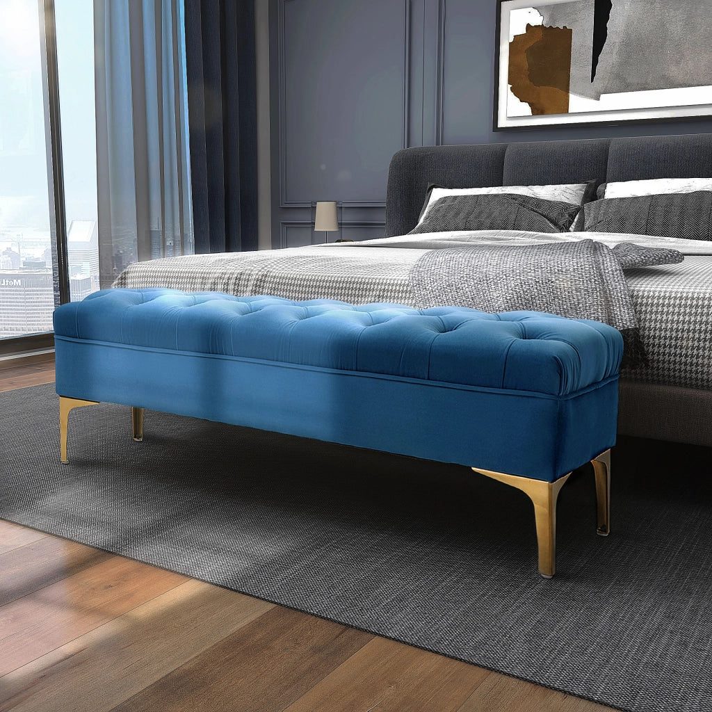 Panca imbottita con schienale ¨C zephmum ¨C velluto blu 118x45x42 cm