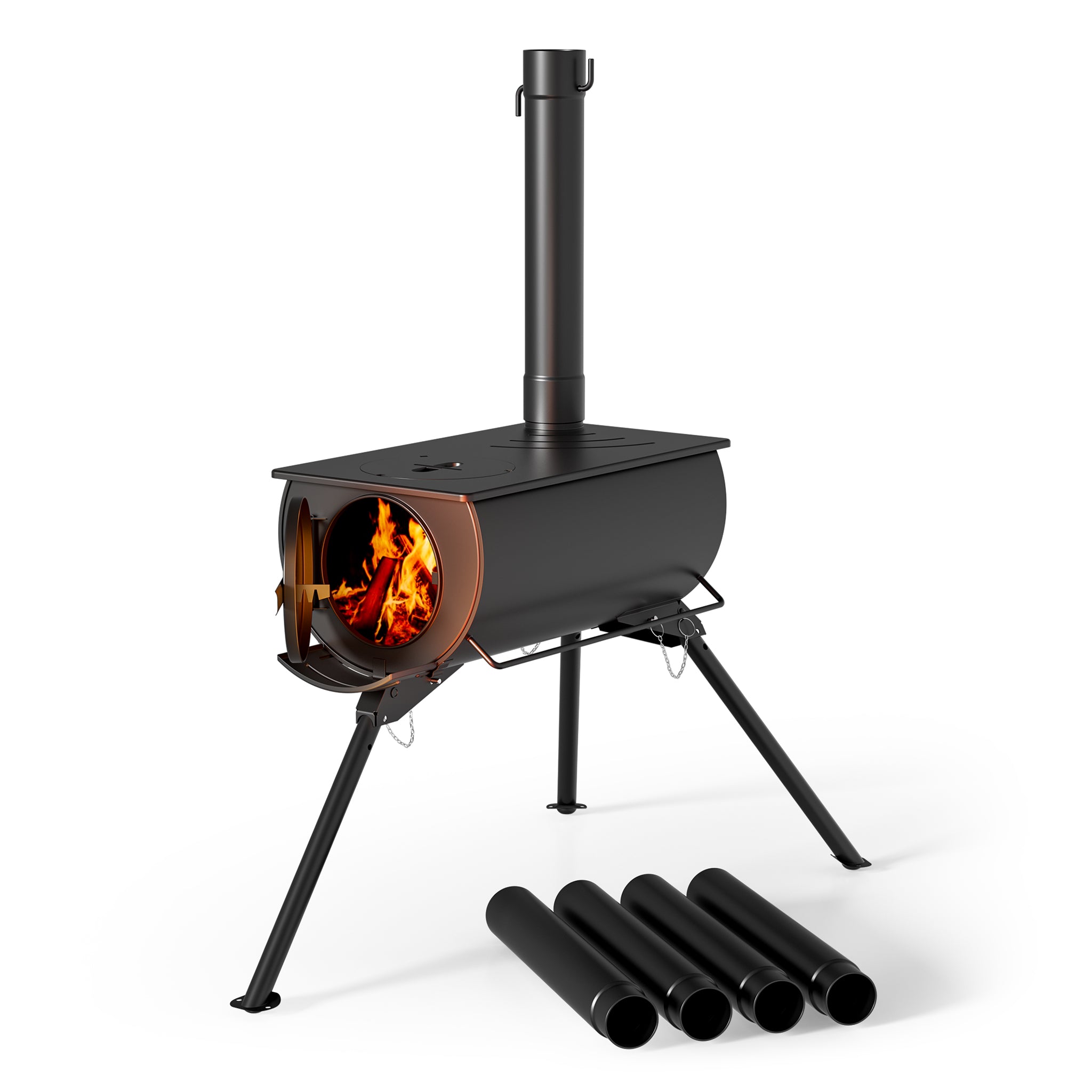 Stufa a legna da campeggio in acciaio (Q235), robusta stufa da tenda 85 x 57,5 x 238 cm, stufetta portatile, riscaldamento da tenda