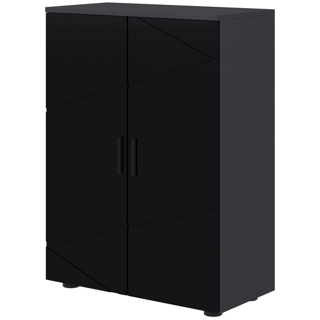 Mobiletto Bagno 2 Ante in Legno con 3 Ripiani e Chiusura Ammortizzata, 60x30x82cm, Nero Lucido