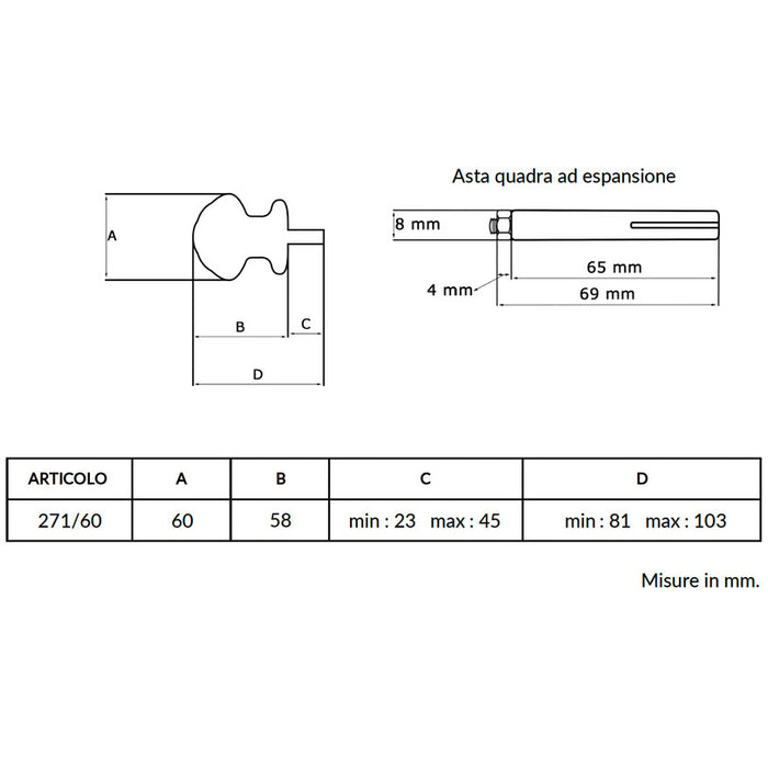 Maniglia su rosetta tonda SAGUATTI  271/60AQ in alluminio argento lucido