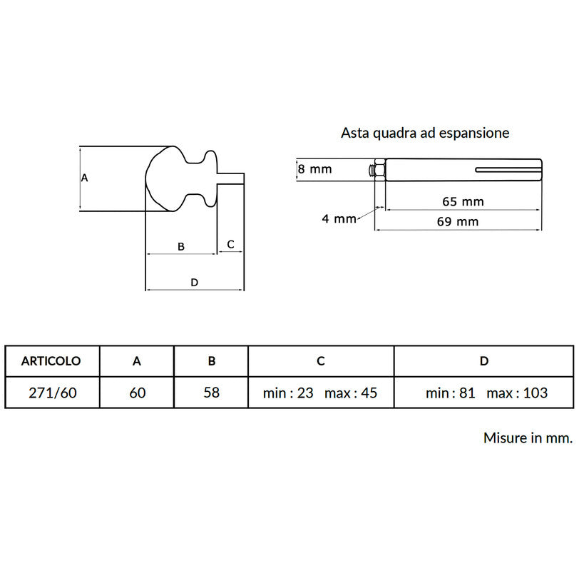 Maniglia su rosetta tonda SAGUATTI  271/60BQ in alluminio oro lucido