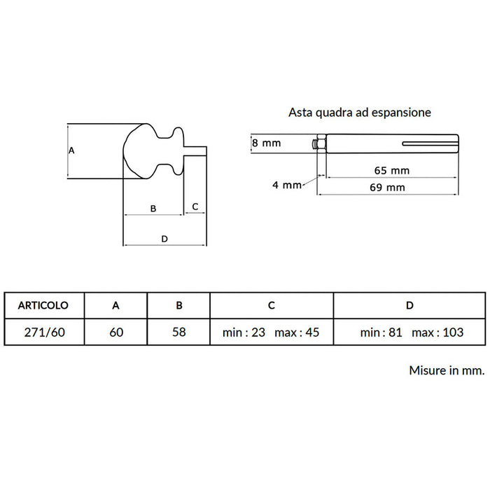Maniglia su rosetta tonda SAGUATTI  271/60CQ in alluminio bronzo lucido