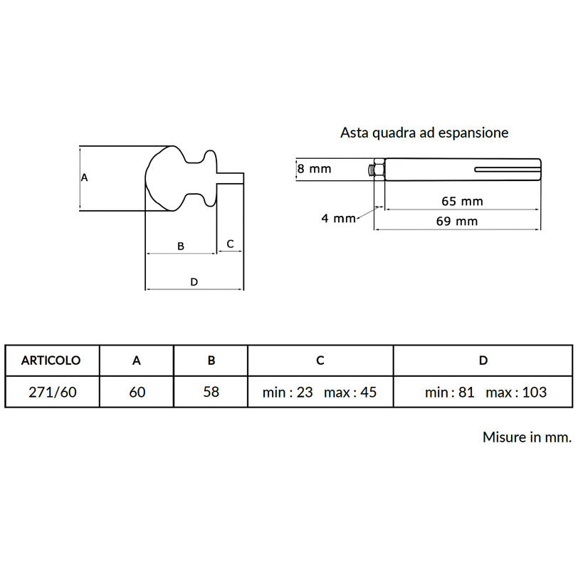 Maniglia su rosetta tonda SAGUATTI  271/60FQ in alluminio oro satinato