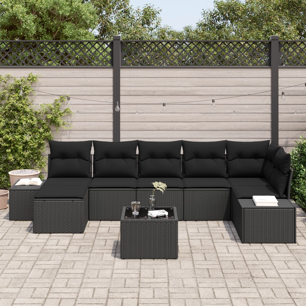 Set divano da giardino 8 pezzi con cuscini beige in polirattan