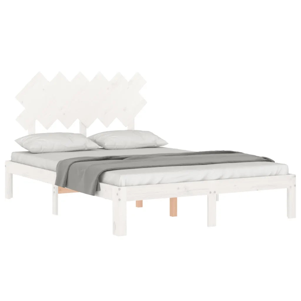 Letto matrimoniale | Letto per adulti | Giroletto con Testiera Bianco Double in Legno Massello