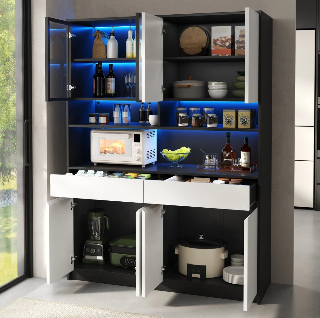 Credenza alta con LED; 120x38x160 cm; in MDF; nero e bianco