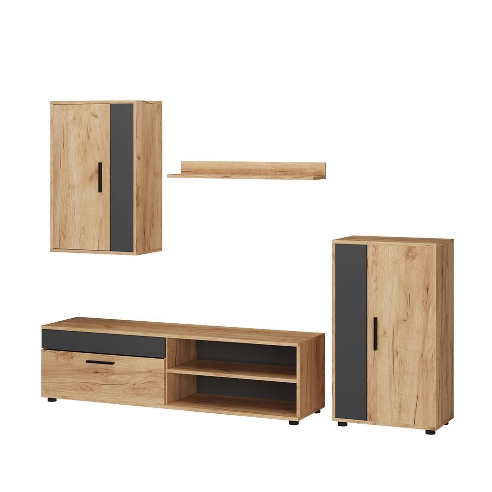 Vicco Parete attrezzata Quercia dorata/antracite set, 4 parti