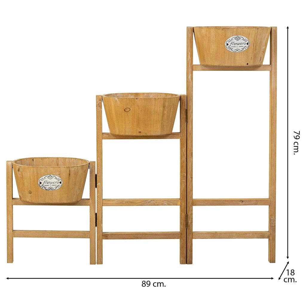 Supporto con 3 cesti in legno marrone 89x18x79h