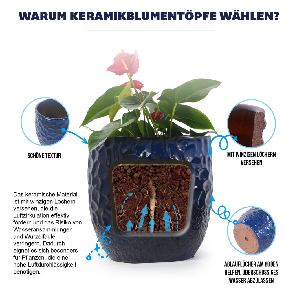 Vaso in ceramica blu navy Ø38 cm con rilievo martellato