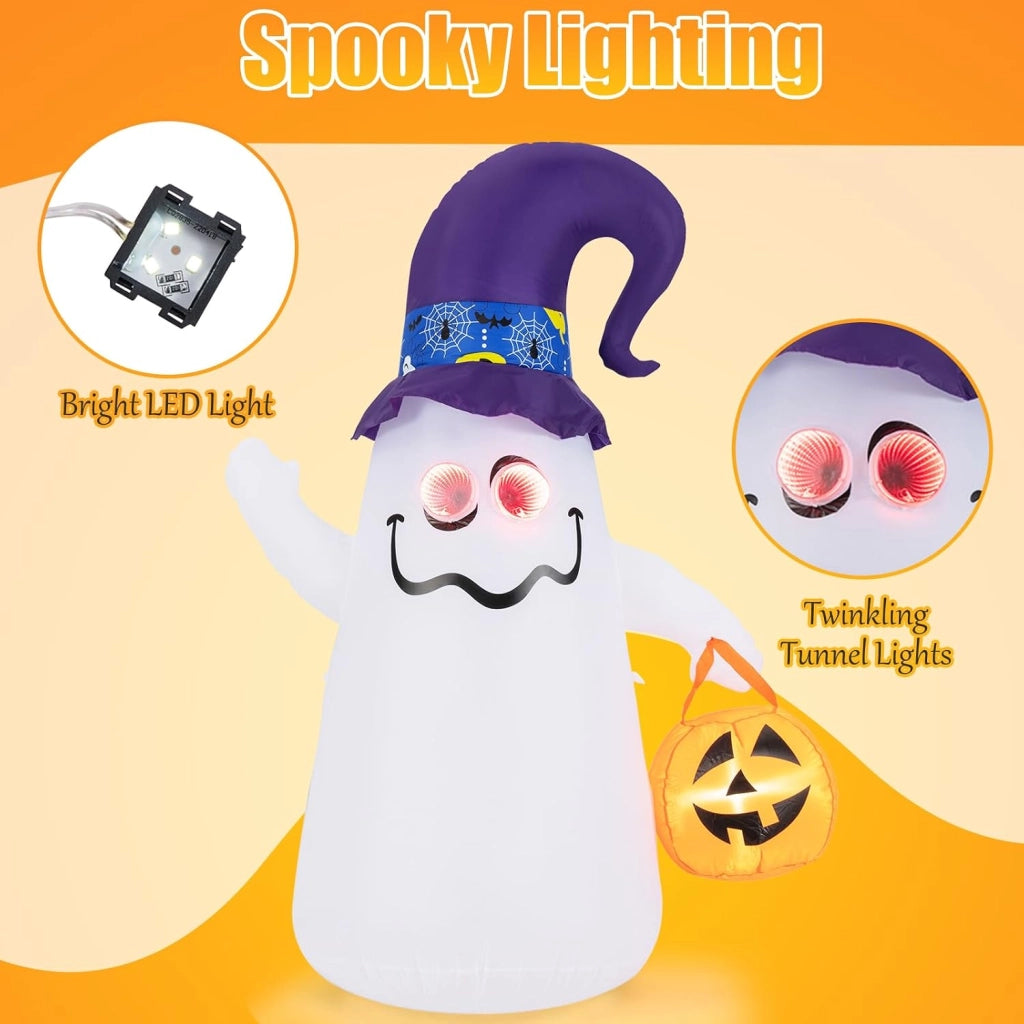 Decorazione Halloween, Fantome Halloween con Zucca Gonfiabile, Luci agli Occhi e Luce LED Brillante, Soffiatore Integrato, Costruzione Stabile, Decorazione Halloween Interni ed Esterni